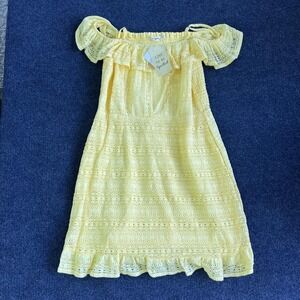 Spoiled Dress Juniors XXL Yellow Lace Off Shoulder Smocked Ruffle Short Sundress